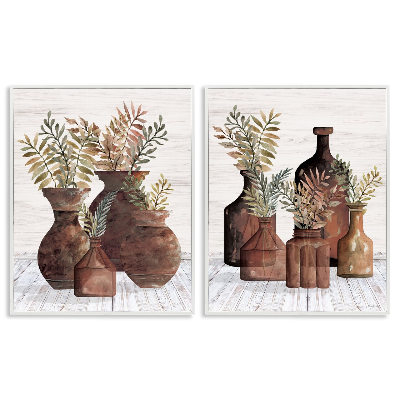 Stupell Industries Rustic Jars of Flowers 2 pc Framed Giclee Wall Art Set Design by Cindy Jacobs
